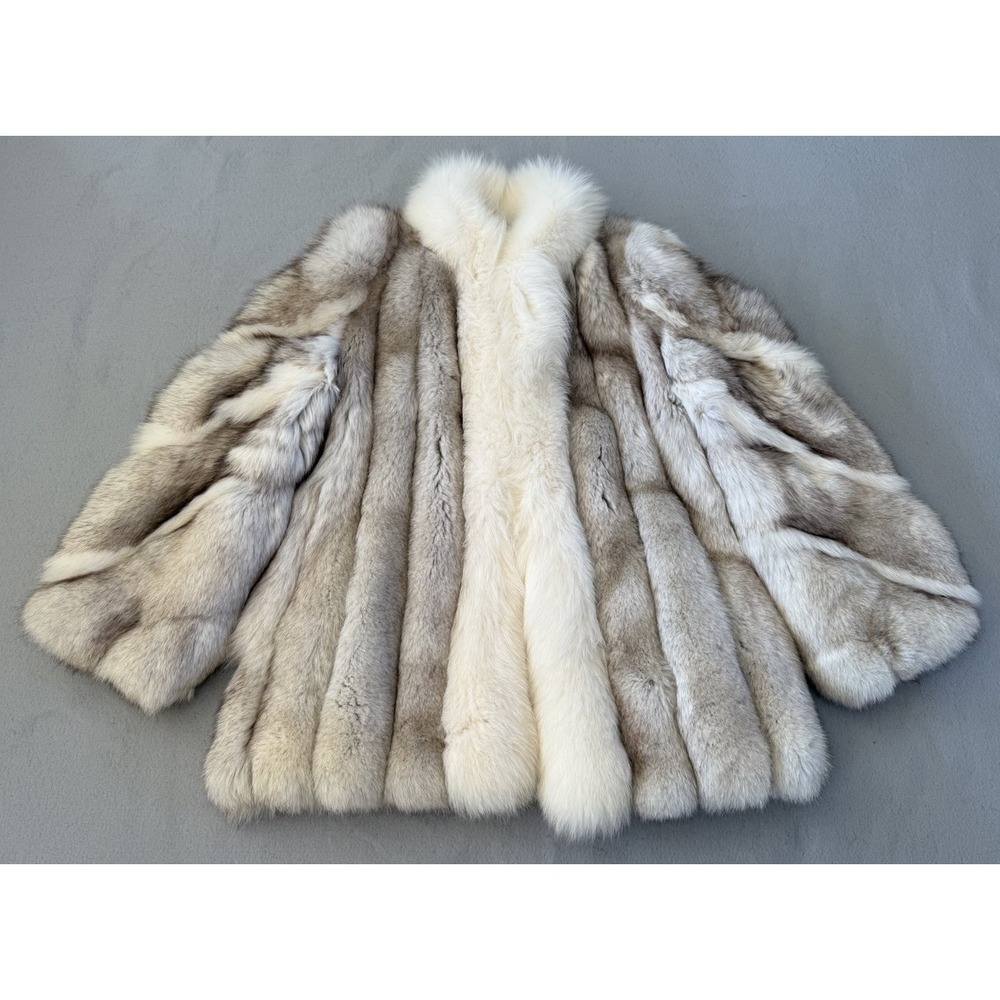 Vintage SAGA Selected Fox Fur Coat Womens M Silver Gray White Full Pelt AS IS